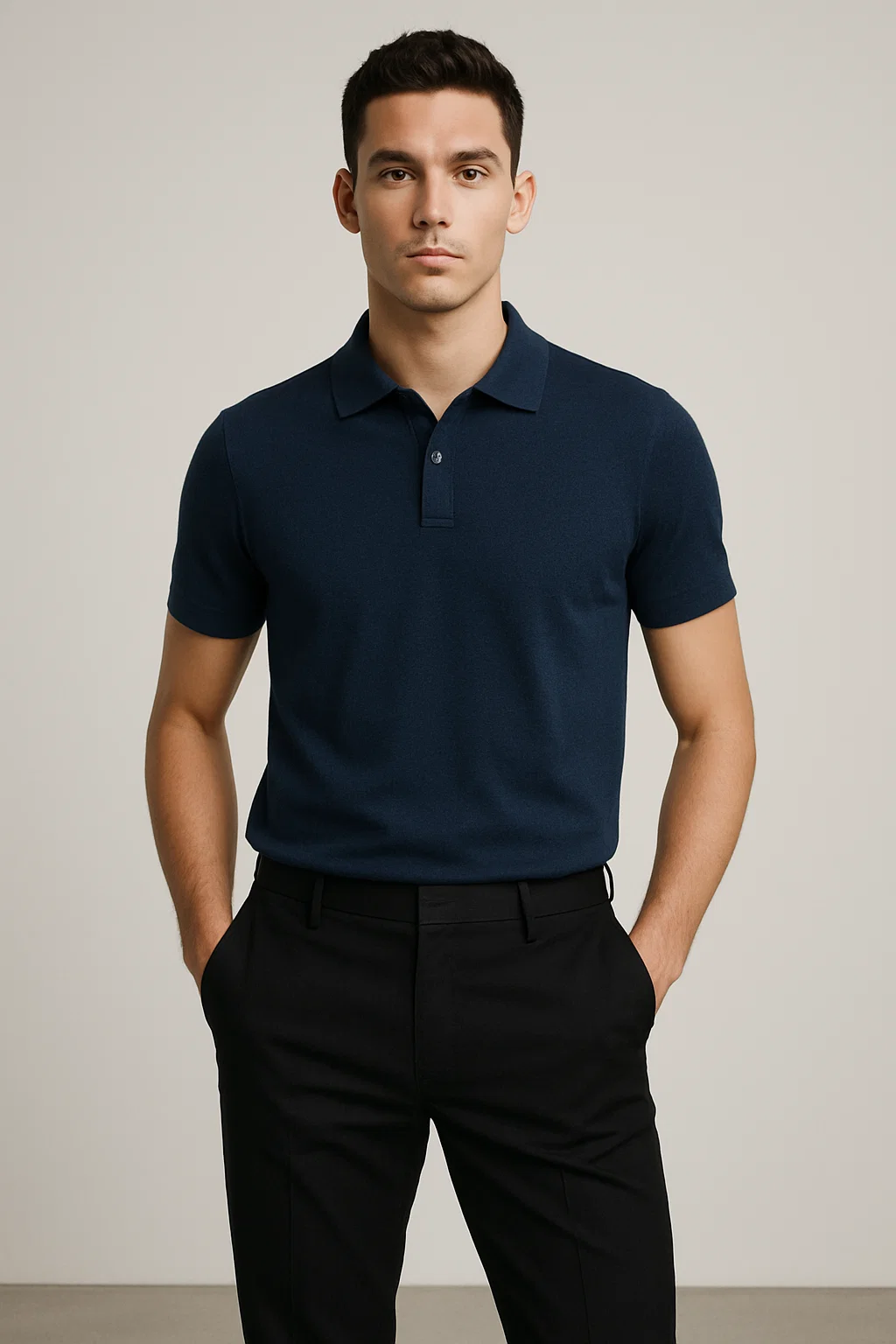 Plain Navy Blue Pique Polo TZ - 005