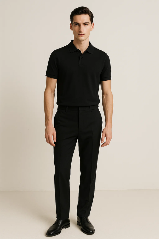 Plain Black Pique Polo TZ - 001