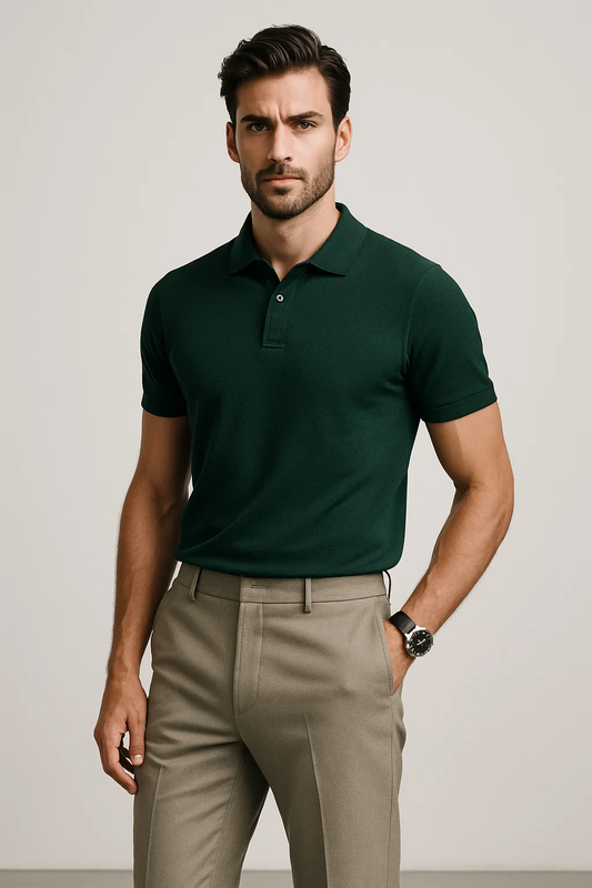 Plain Dark Green Pique Polo TZ - 002