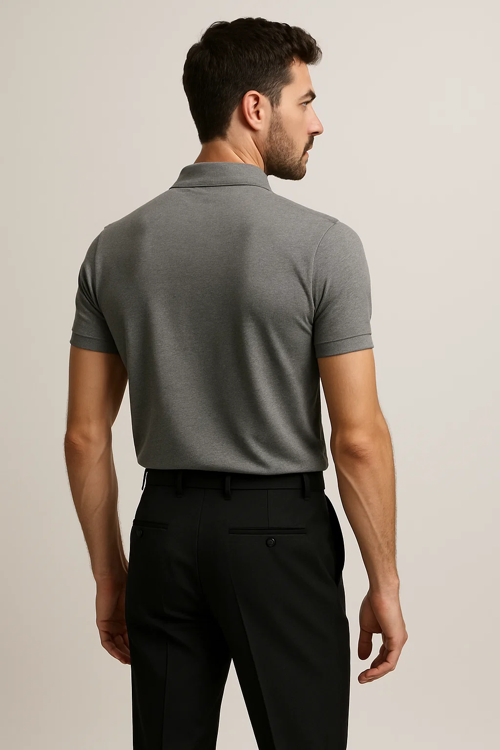 Plain Dark Grey Pique Polo TZ - 003