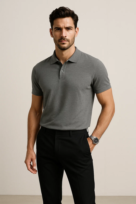 Plain Dark Grey Pique Polo TZ - 003