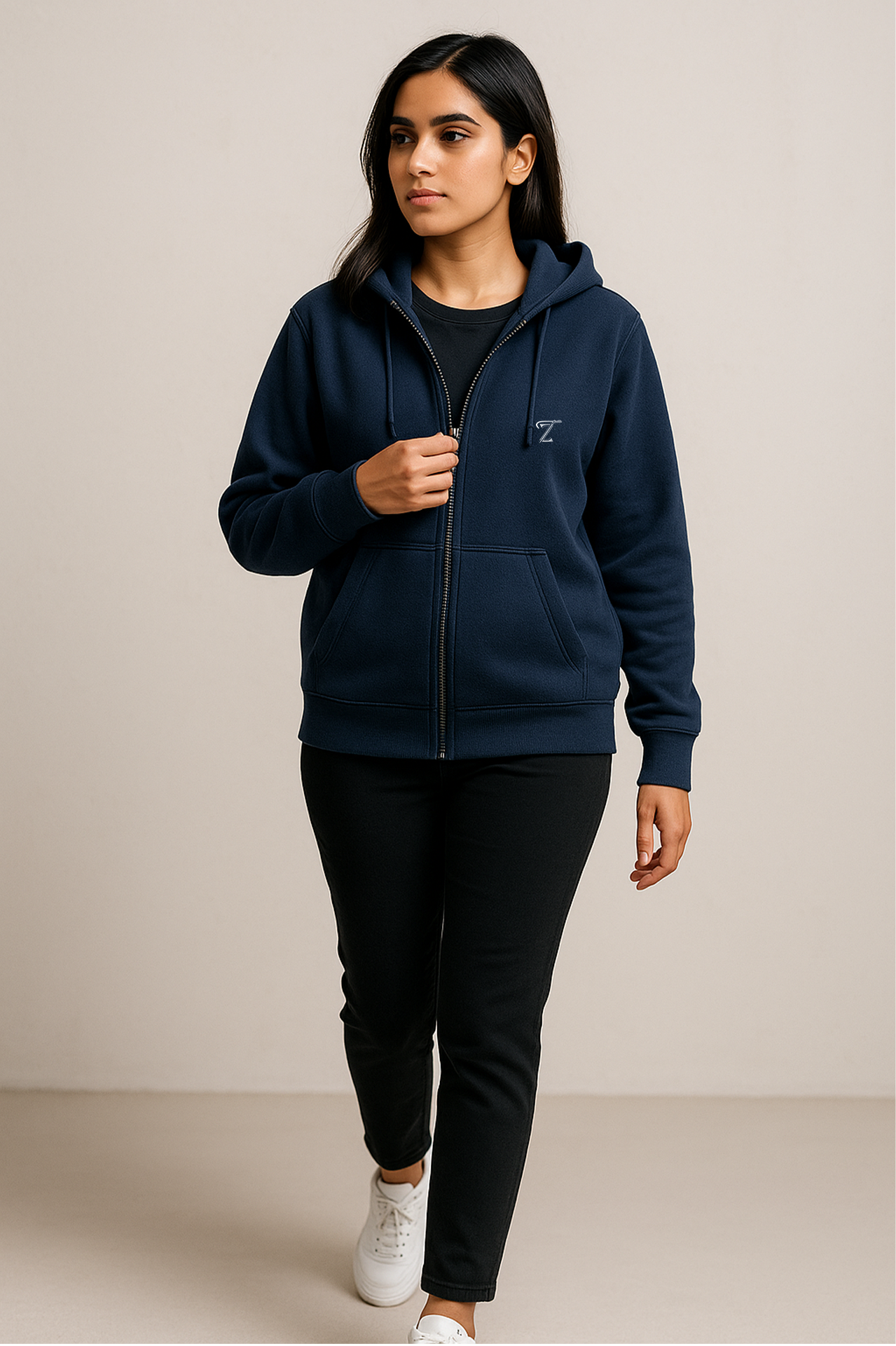 Premium Navy Blue Fleece Zipper