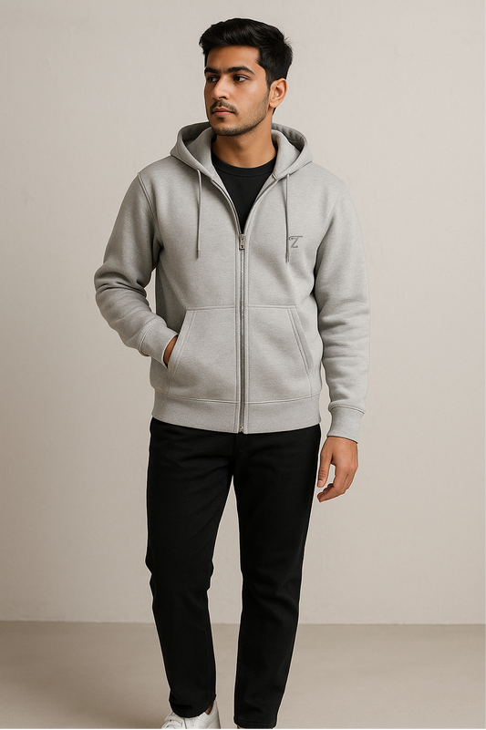 Premium Light Grey Fleece Zipper