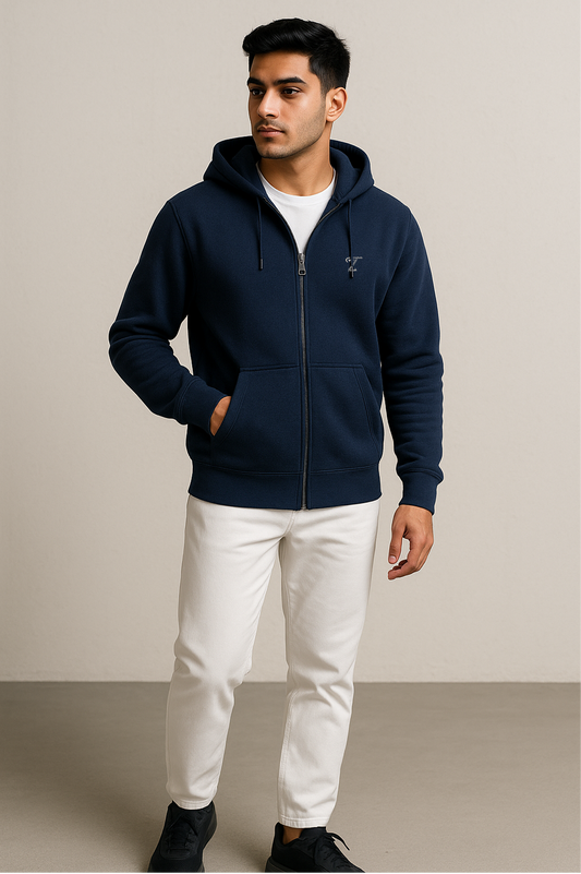 Premium Navy Blue Fleece Zipper