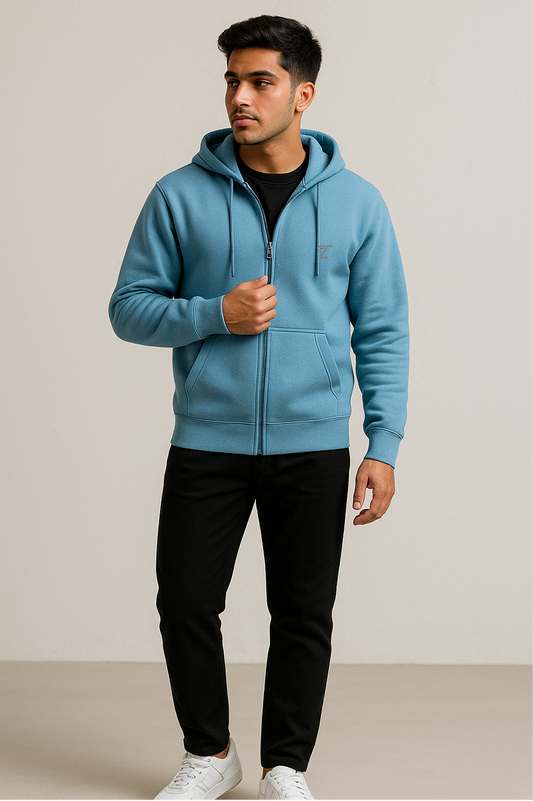 Premium Sky Blue Fleece Zipper