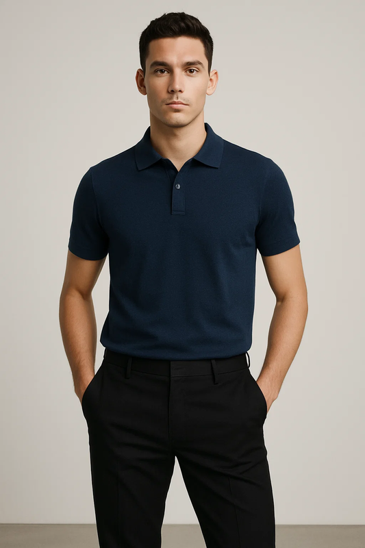Plain Navy Blue Pique Polo TZ - 005